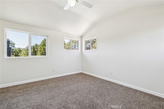 1850 Pond, Big Bear City, CA 92314 - empty room featuring baseboards, carpet floors, lofted ceiling, and a ceiling fan