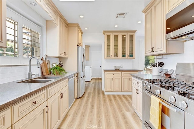 4901 Ethel Ave, Sherman Oaks, CA 91423 - kitchen featuring stainless steel appliances, a sink, cream cabinetry, and recessed lighting