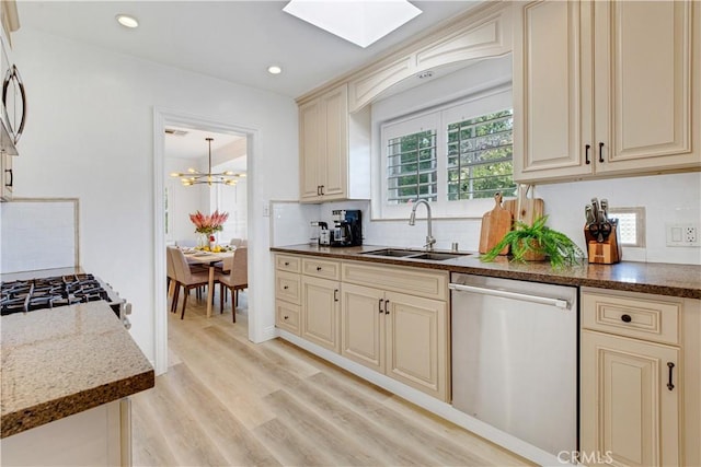 4901 Ethel Ave, Sherman Oaks, CA 91423 - kitchen featuring stainless steel appliances, cream cabinetry, a sink, tasteful backsplash, and recessed lighting