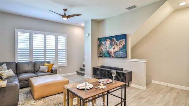 876 Doheny Way, Dana Point, CA 92629 - living room featuring a ceiling fan, light wood-style floors, recessed lighting, and baseboards