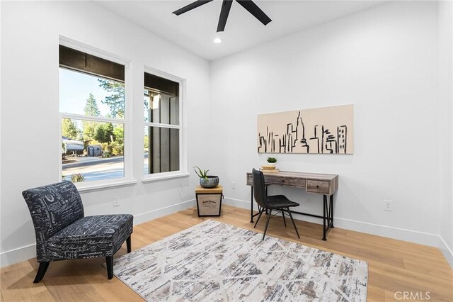 4956 Malibu Dr, Paradise, CA 95969 - living area featuring ceiling fan, baseboards, wood finished floors, and recessed lighting