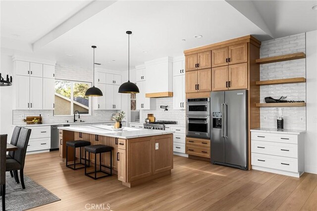 4956 Malibu Dr, Paradise, CA 95969 - kitchen with appliances with stainless steel finishes, open shelves, decorative backsplash, and recessed lighting