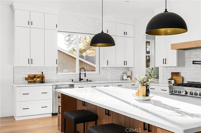 4956 Malibu Dr, Paradise, CA 95969 - kitchen with a sink, tasteful backsplash, light wood-style flooring, dishwasher, and recessed lighting