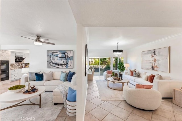 5291 Strasbourg Ave, Irvine, CA 92604 - living area featuring light tile patterned flooring, a chandelier, and ceiling fan