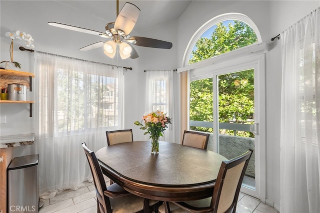 19852 Sandpiper Pl Unit 96, Newhall, CA 91321 - dining area with ceiling fan and light tile patterned floors