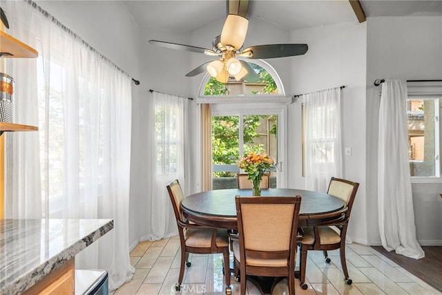 19852 Sandpiper Pl Unit 96, Newhall, CA 91321 - dining area with ceiling fan and light tile patterned floors