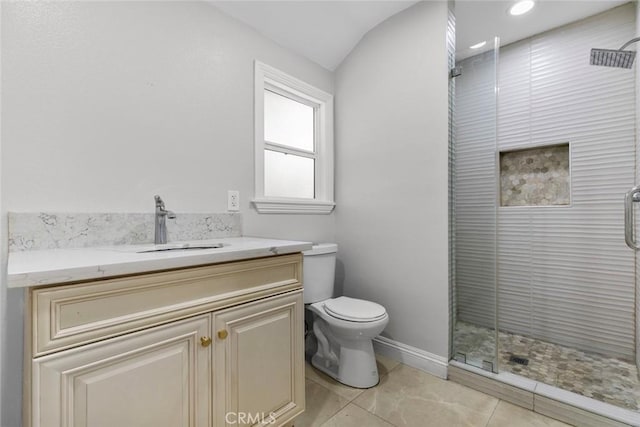 6711 Rhea Ave, Reseda, CA 91335 - bathroom with a stall shower, vanity, toilet, and baseboards