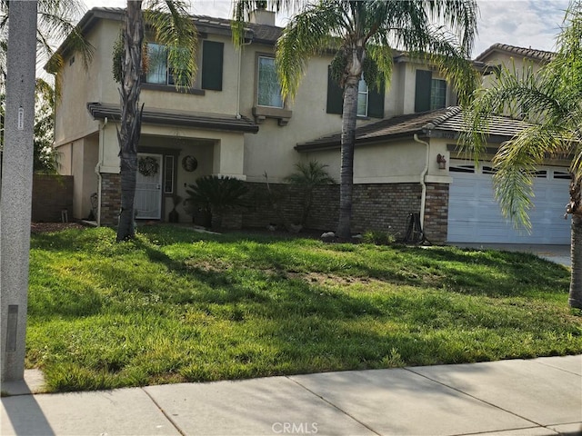 30710 Tierra Linda Ct, Menifee, CA 92584 - view of front of house featuring stucco siding, a front yard, a garage, and driveway