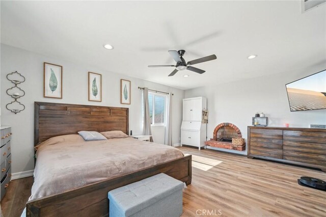 7906 Appaloosa Ct, Rancho Cucamonga, CA 91701 - bedroom featuring wood finished floors, recessed lighting, baseboards, and a ceiling fan