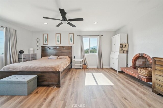 7906 Appaloosa Ct, Rancho Cucamonga, CA 91701 - bedroom with light wood-style floors, recessed lighting, baseboards, and a ceiling fan