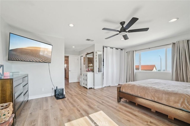 7906 Appaloosa Ct, Rancho Cucamonga, CA 91701 - bedroom with recessed lighting, light wood-type flooring, baseboards, and ceiling fan