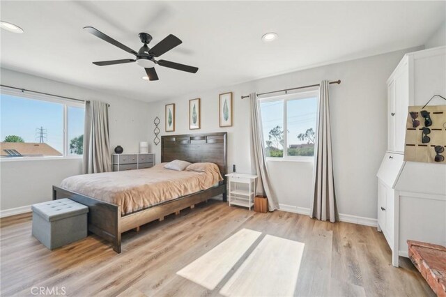 7906 Appaloosa Ct, Rancho Cucamonga, CA 91701 - bedroom featuring light wood-type flooring, baseboards, recessed lighting, and a ceiling fan