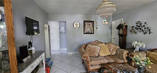 450 W D St, Colton, CA 92324 - living area with light tile patterned flooring, a chandelier, and a heating unit