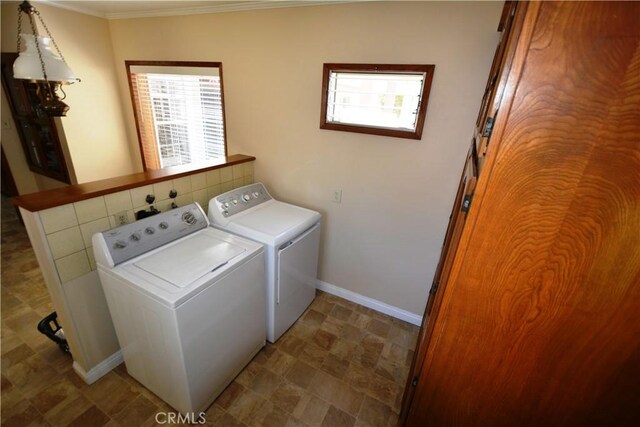 11514 Beverly Blvd, Whittier, CA 90601 - washroom featuring separate washer and dryer and crown molding