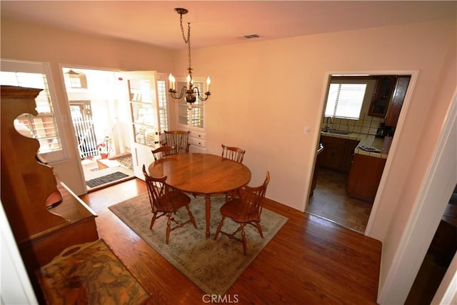 11514 Beverly Blvd, Whittier, CA 90601 - dining area featuring a chandelier and wood finished floors