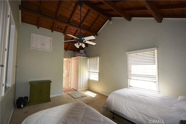 11514 Beverly Blvd, Whittier, CA 90601 - bedroom with a wooden ceiling with exposed beams, carpet floors, and high vaulted ceiling