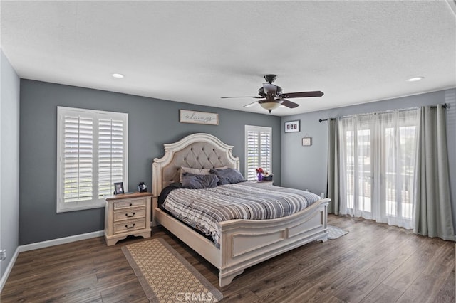 38701 Annette Ave, Palmdale, CA 93551 - bedroom with dark wood finished floors, baseboards, a textured ceiling, ceiling fan, and recessed lighting