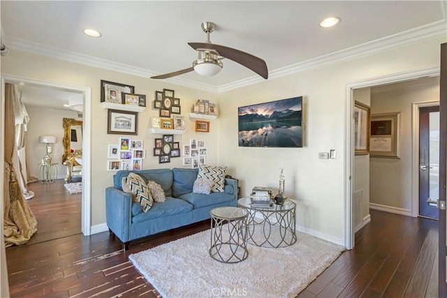 4508 Don Timoteo Dr, Los Angeles, CA 90008 - living area with wood finished floors, ceiling fan, ornamental molding, and recessed lighting
