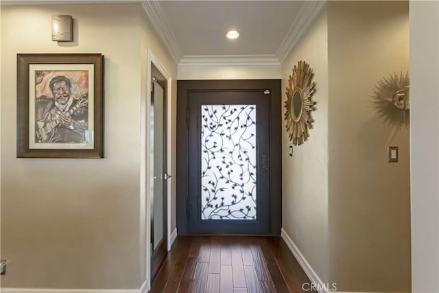 4508 Don Timoteo Dr, Los Angeles, CA 90008 - entryway featuring dark wood-type flooring, crown molding, and recessed lighting