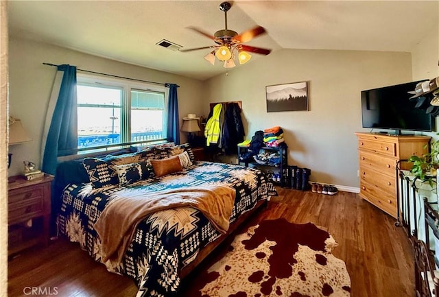 9307 Banderilla Dr, La Grange, CA 95329 - bedroom with wood finished floors, vaulted ceiling, and ceiling fan