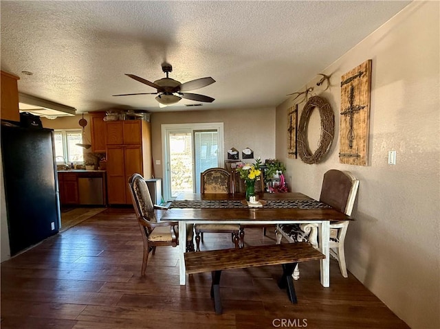 9307 Banderilla Dr, La Grange, CA 95329 - dining area with a ceiling fan, a textured ceiling, wood-type flooring, and a textured wall