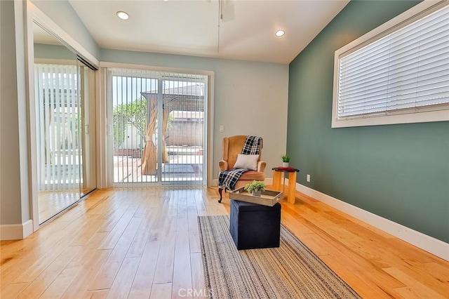 14758 Dunton Dr, Whittier, CA 90604 - living area with wood finished floors, baseboards, ceiling fan, and recessed lighting