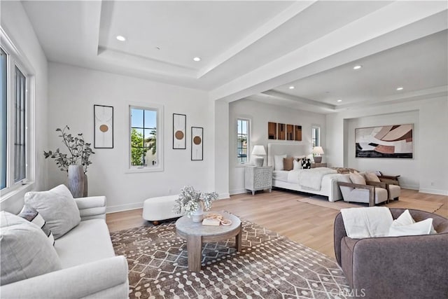 51 Eider Run, Irvine, CA 92618 - bedroom featuring a raised ceiling, light wood finished floors, and recessed lighting
