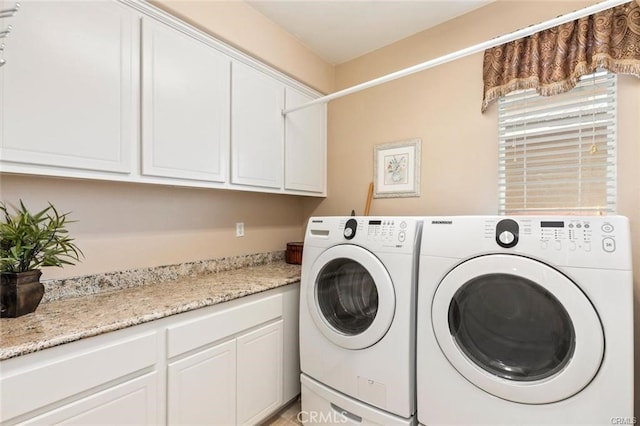 27840 Pointe Breeze Dr, Menifee, CA 92585 - washroom with washing machine and clothes dryer and cabinet space