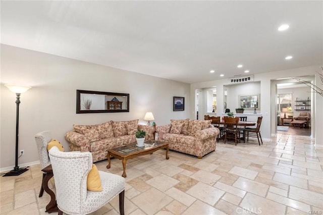 27840 Pointe Breeze Dr, Menifee, CA 92585 - living area with recessed lighting and stone tile flooring