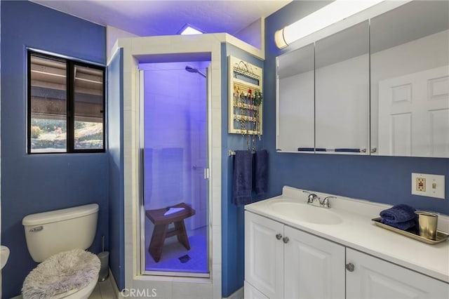 335 Rainbow Crest Rd, Fallbrook, CA 92028 - bathroom with a stall shower, vanity, and toilet
