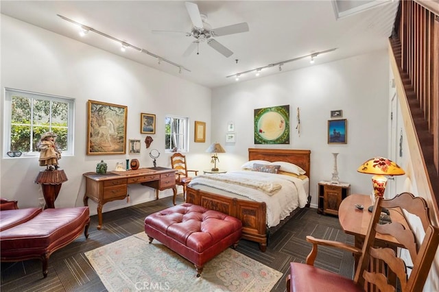 335 Rainbow Crest Rd, Fallbrook, CA 92028 - bedroom featuring track lighting, multiple windows, and ceiling fan