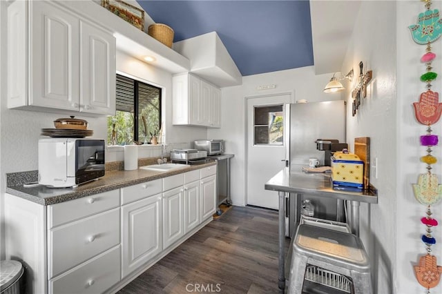 335 Rainbow Crest Rd, Fallbrook, CA 92028 - kitchen with white cabinetry, dark wood-style flooring, and a sink