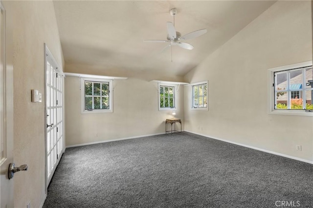 335 Rainbow Crest Rd, Fallbrook, CA 92028 - carpeted empty room with ceiling fan, baseboards, healthy amount of natural light, and high vaulted ceiling