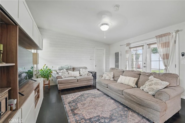 4819 Church St, Pico Rivera, CA 90660 - living area featuring ceiling fan, dark wood-style floors, and french doors