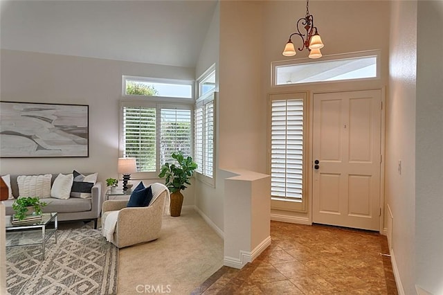 24650 Via Melinda, Yorba Linda, CA 92887 - tiled entrance foyer with plenty of natural light, baseboards, a chandelier, and high vaulted ceiling