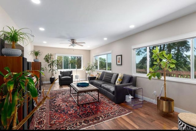 3610 Mary Ln, Escondido, CA 92025 - living room featuring recessed lighting, wood finished floors, and a ceiling fan