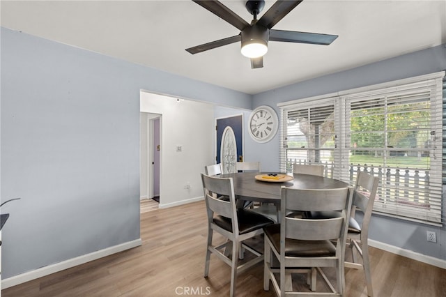 5015 Berryhill Pl, Riverside, CA 92507 - dining space featuring baseboards, ceiling fan, and light wood-type flooring