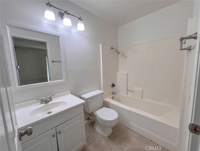 13941 Parkwood Dr, Fontana, CA 92337 - bathroom featuring a textured wall, vanity, shower / tub combination, and tile patterned floors