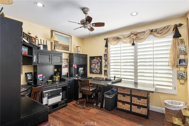 17927 Sun Hill Dr, Yorba Linda, CA 92886 - office area with dark wood-type flooring, ceiling fan, and recessed lighting