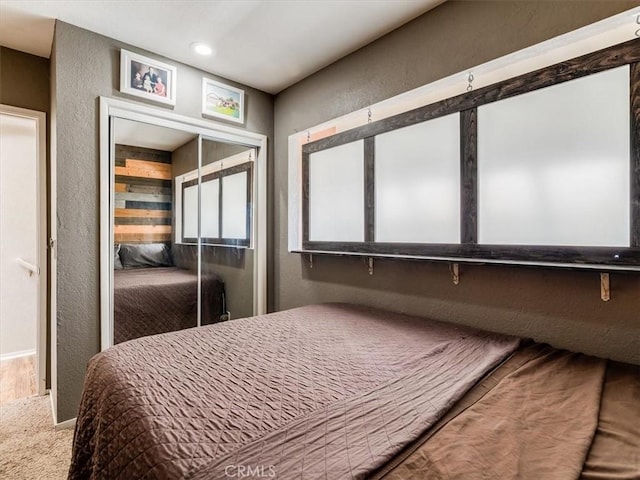 1617 Ramona, Grover Beach, CA 93433 - carpeted bedroom featuring a textured wall, a closet, and recessed lighting