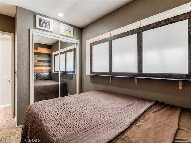 1617 Ramona, Grover Beach, CA 93433 - carpeted bedroom featuring a textured wall, a closet, and recessed lighting