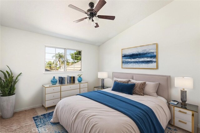 1188 Old Hickory Rd, Corona, CA 92882 - bedroom featuring carpet flooring, vaulted ceiling, and a ceiling fan