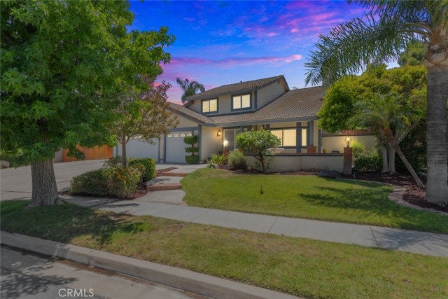 1188 Old Hickory Rd, Corona, CA 92882 - traditional-style house featuring driveway, a tiled roof, a garage, and a front yard