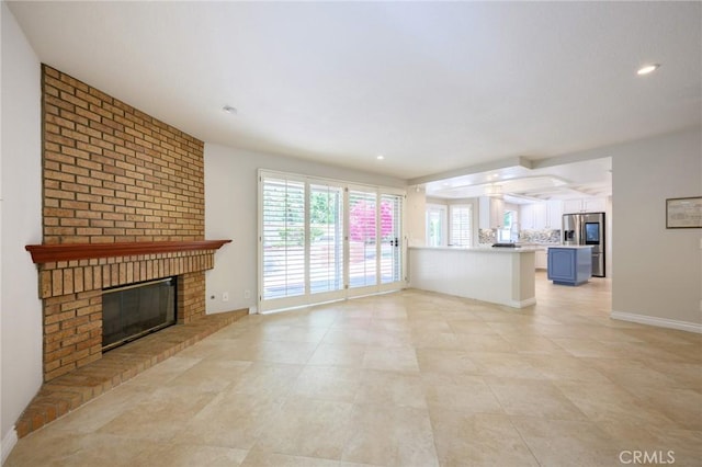 20485 Via Canarias, Yorba Linda, CA 92887 - unfurnished living room with a brick fireplace and recessed lighting