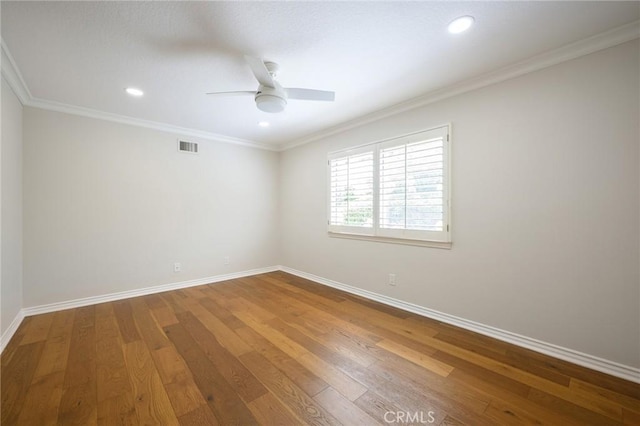 20485 Via Canarias, Yorba Linda, CA 92887 - spare room with hardwood / wood-style floors, a ceiling fan, baseboards, crown molding, and recessed lighting