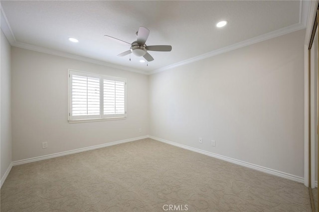 20485 Via Canarias, Yorba Linda, CA 92887 - spare room featuring carpet floors, recessed lighting, a ceiling fan, and ornamental molding