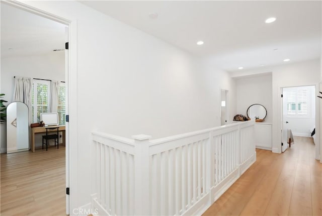2294 Pacific Ave, Costa Mesa, CA 92627 - hall featuring light wood-style flooring, a desk, and recessed lighting