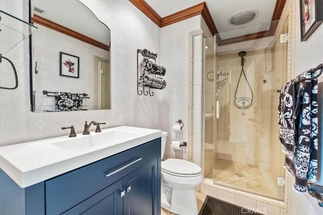 1506 Bergman Ct, Brea, CA 92821 - bathroom featuring crown molding, a shower stall, vanity, a textured wall, and tile patterned floors