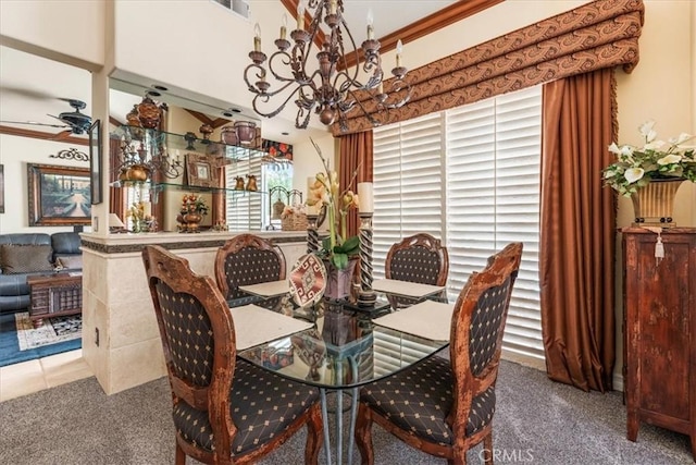 1506 Bergman Ct, Brea, CA 92821 - carpeted dining room featuring a chandelier and a ceiling fan