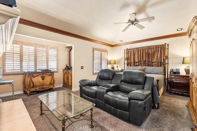 1506 Bergman Ct, Brea, CA 92821 - bedroom featuring ornamental molding, carpet flooring, and vaulted ceiling